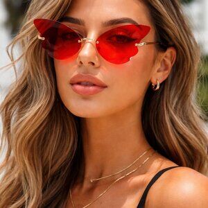 Red Butterfly Wing Rimless Sunglasses